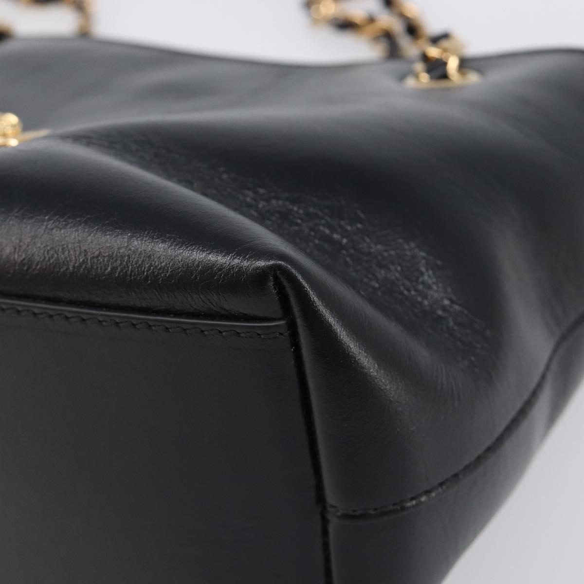 VERSACE Chain Shoulder Bag Leather Black Gold Auth 200692V