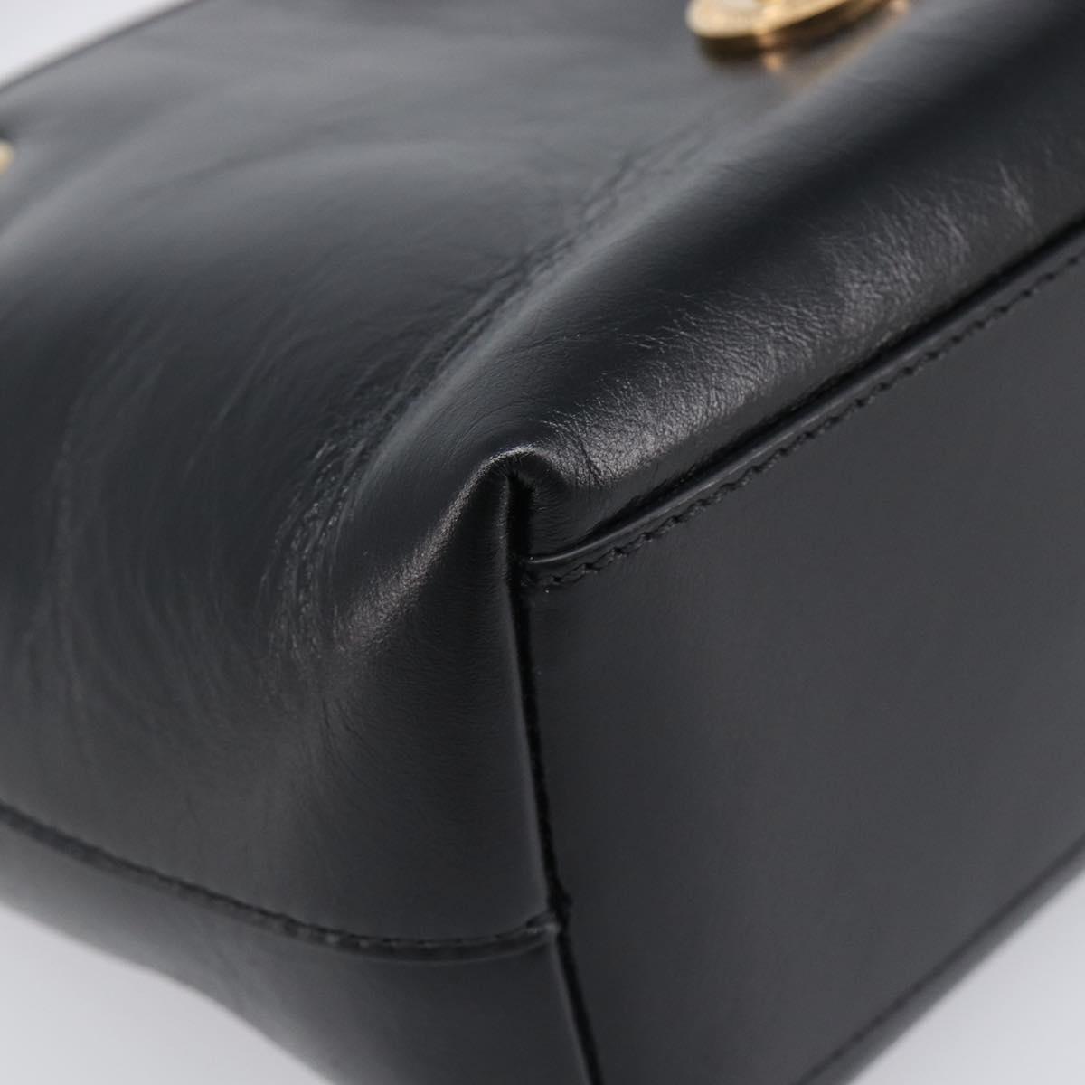 VERSACE Chain Shoulder Bag Leather Black Gold Auth 200692V