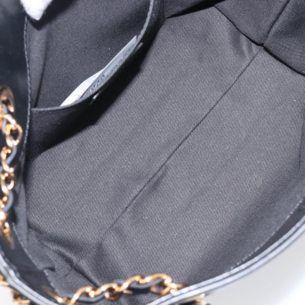 VERSACE Chain Shoulder Bag Leather Black Gold Auth 200692V