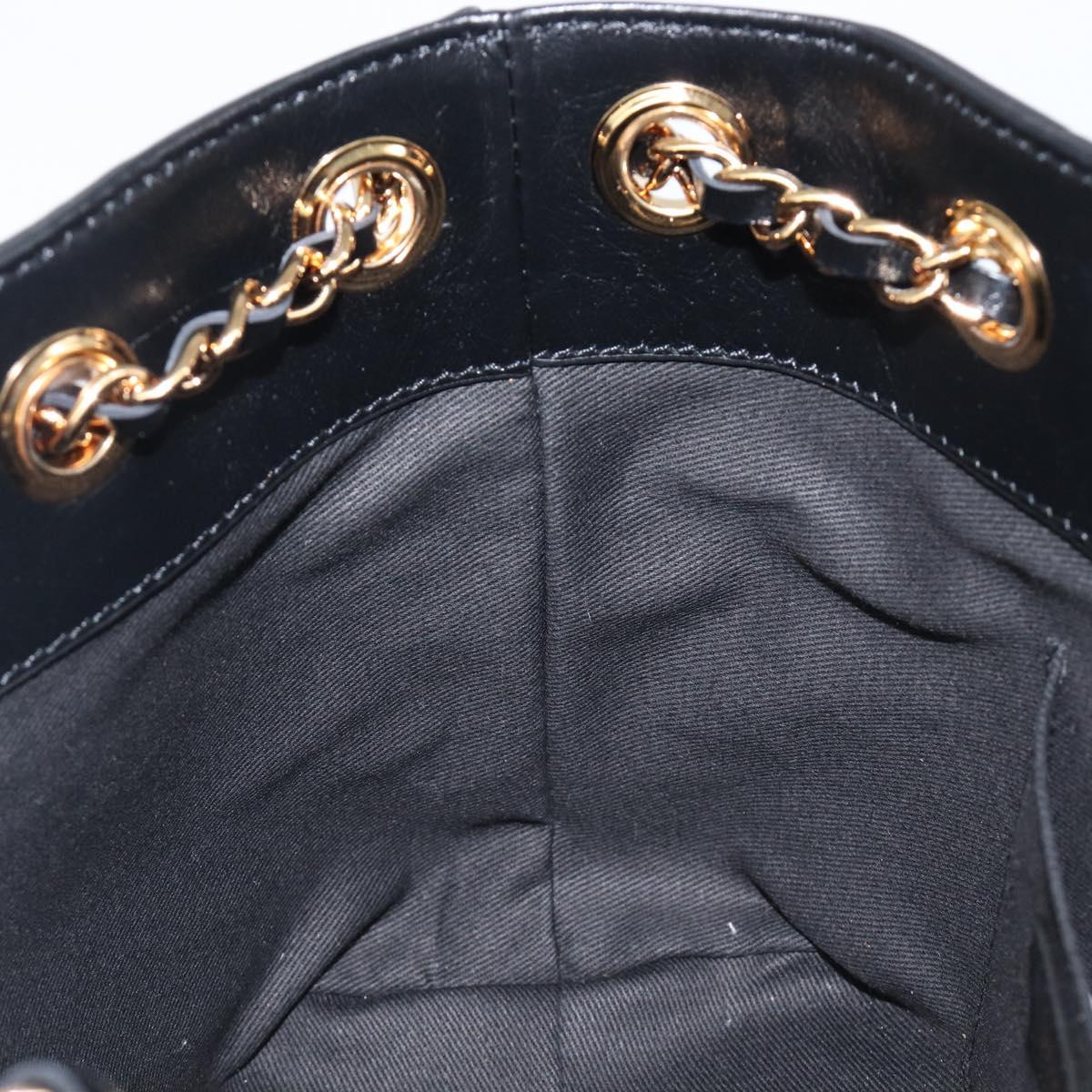 VERSACE Chain Shoulder Bag Leather Black Gold Auth 200692V