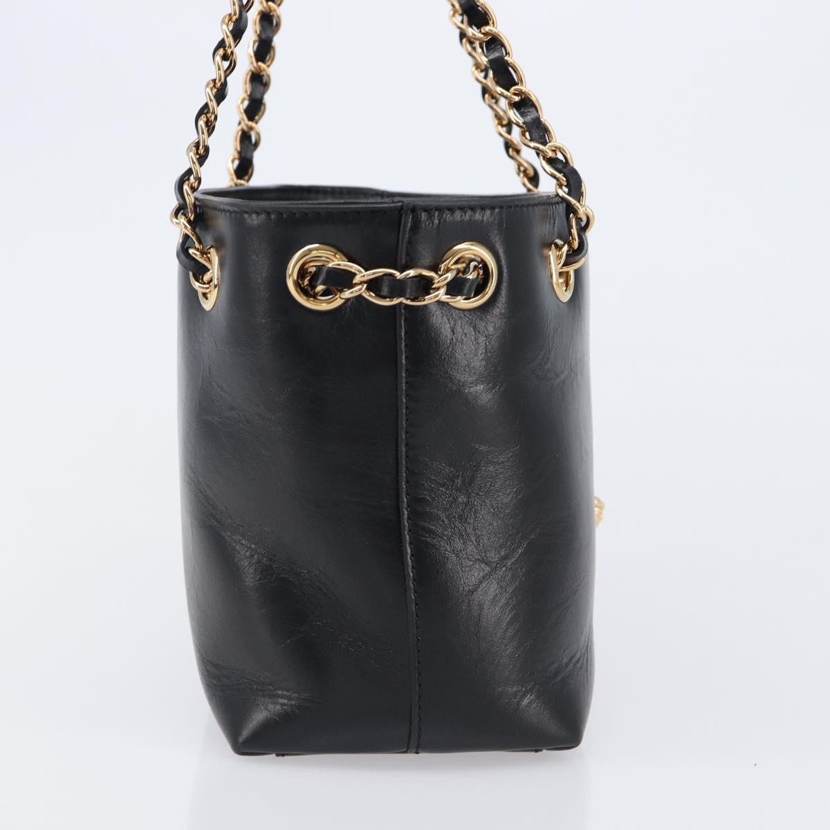 VERSACE Chain Shoulder Bag Leather Black Gold Auth 200692V