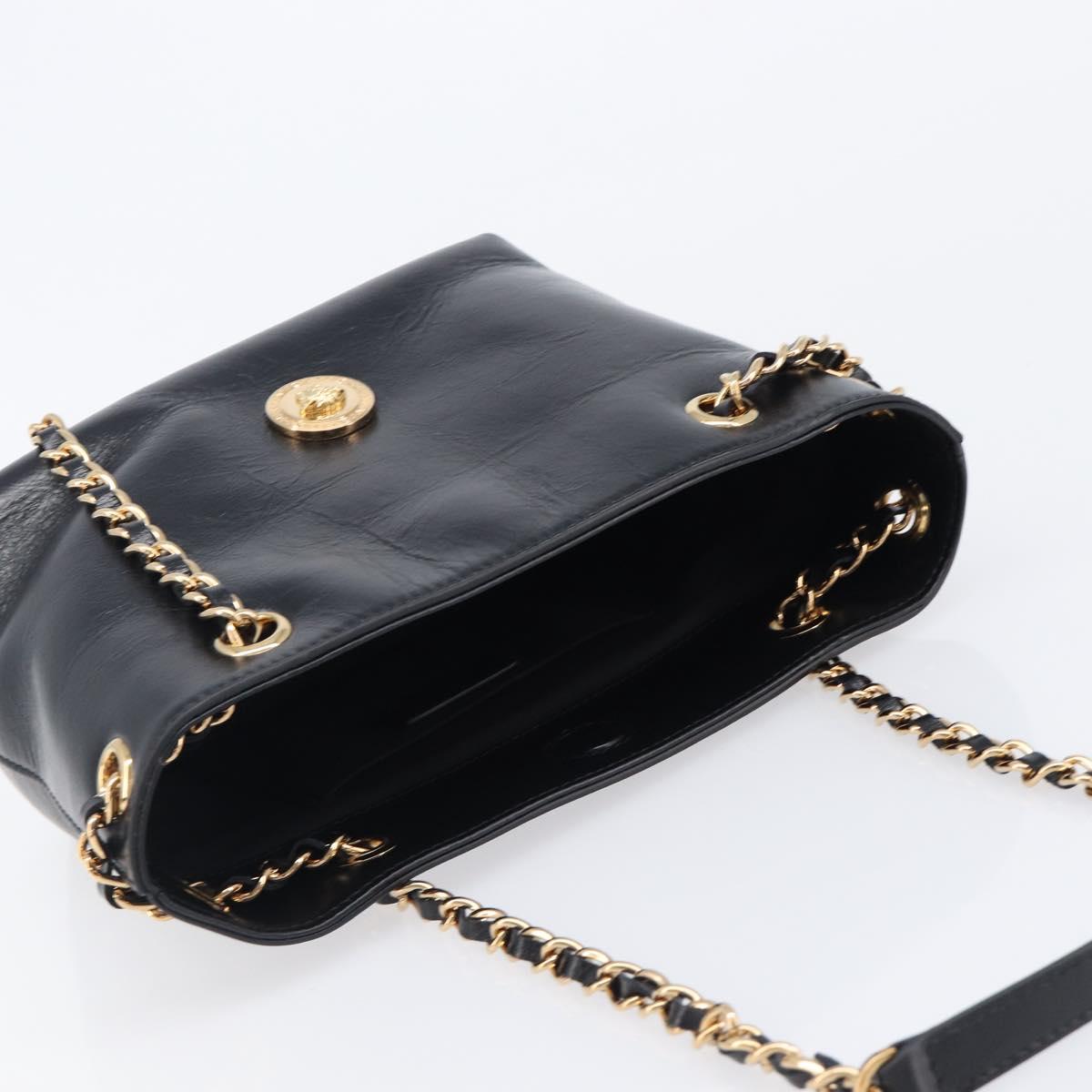 VERSACE Chain Shoulder Bag Leather Black Gold Auth 200692V