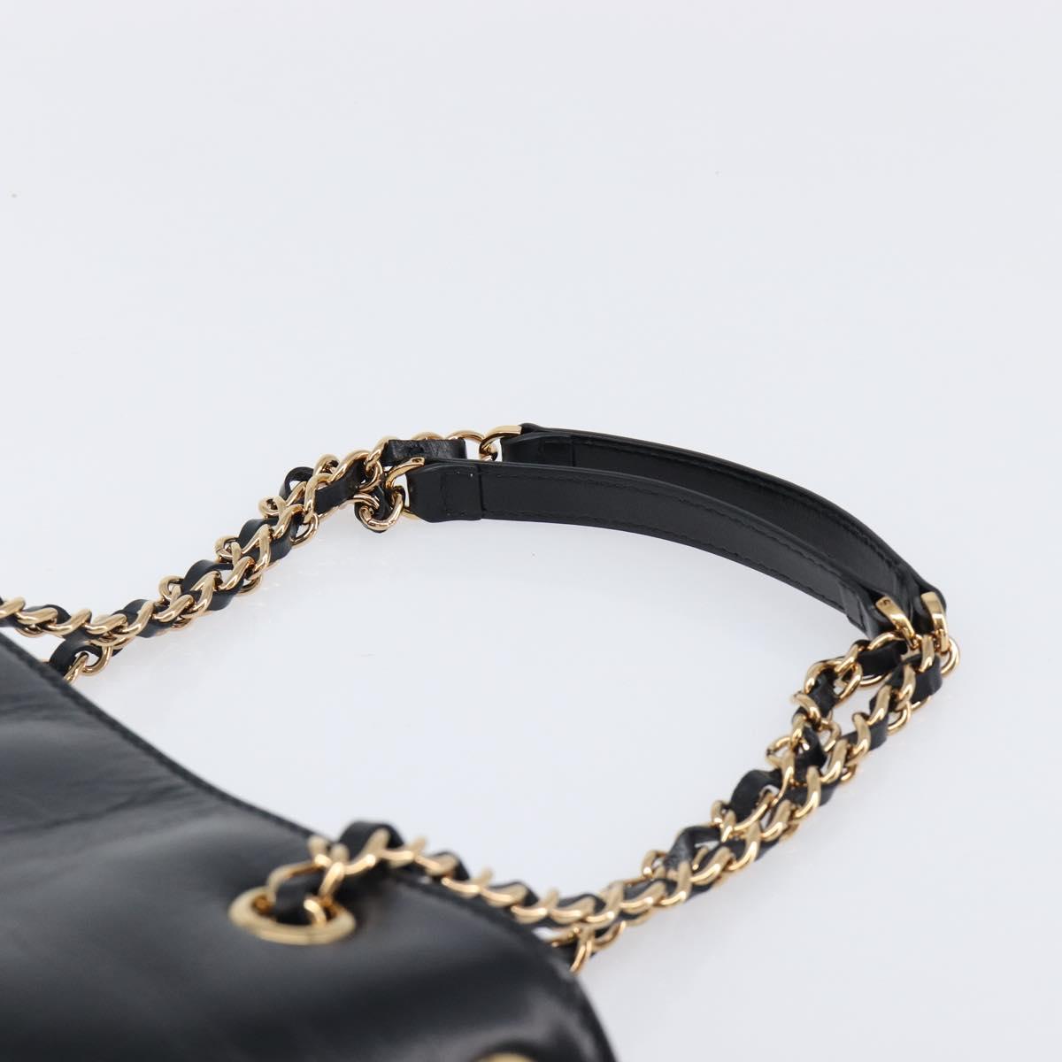 VERSACE Chain Shoulder Bag Leather Black Gold Auth 200692V