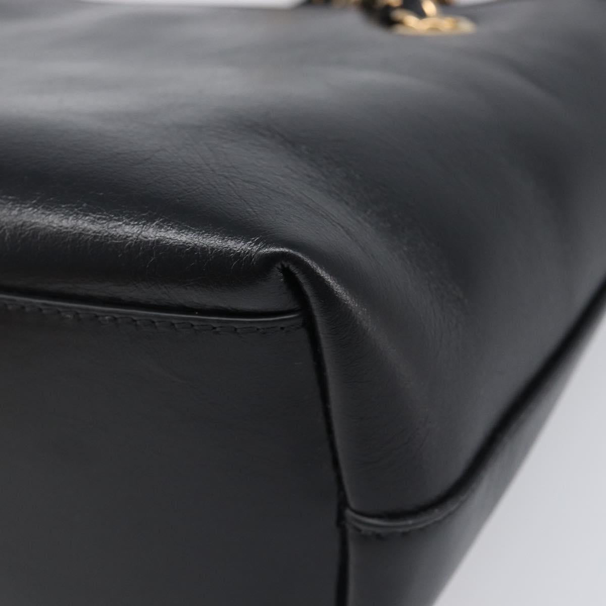 VERSACE Chain Shoulder Bag Leather Black Gold Auth 200693V
