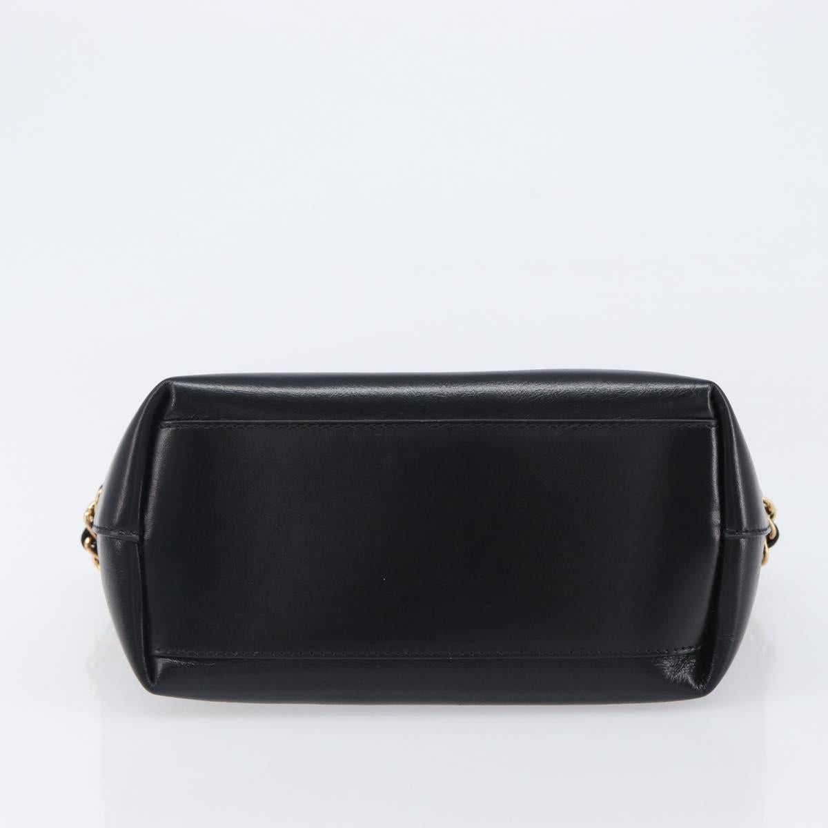 VERSACE Chain Shoulder Bag Leather Black Gold Auth 200693V