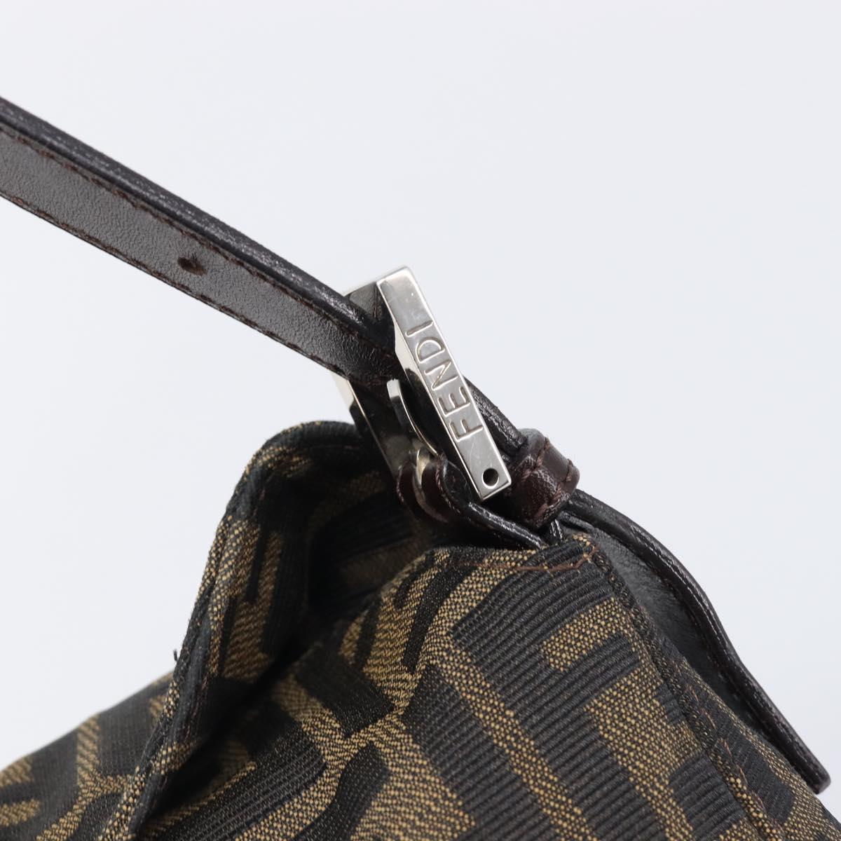 FENDI Zucca Canvas Mamma Baguette Shoulder Bag Black Brown Auth 200694V