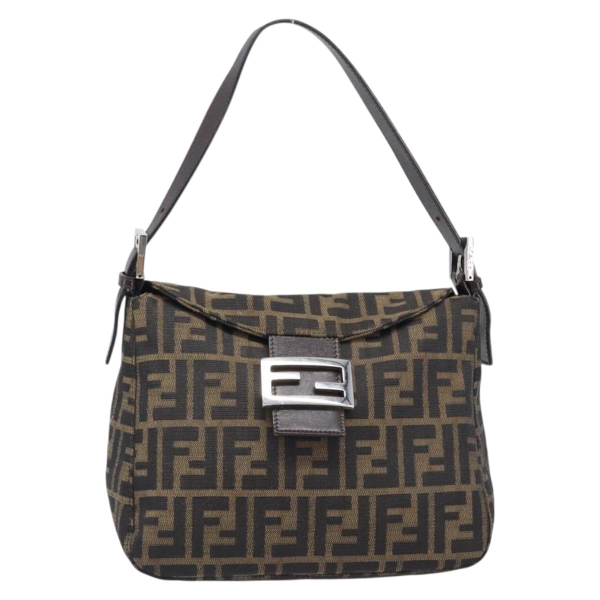 FENDI Zucca Canvas Mamma Baguette Shoulder Bag Black Brown Auth 200694V