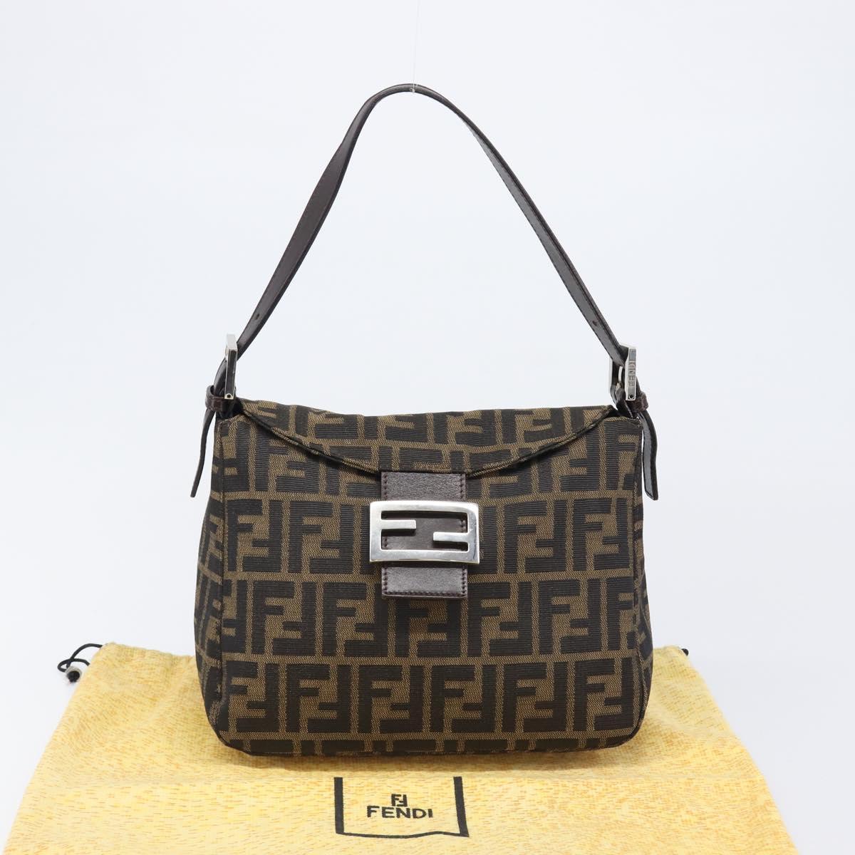 FENDI Zucca Canvas Mamma Baguette Shoulder Bag Black Brown Auth 200694V