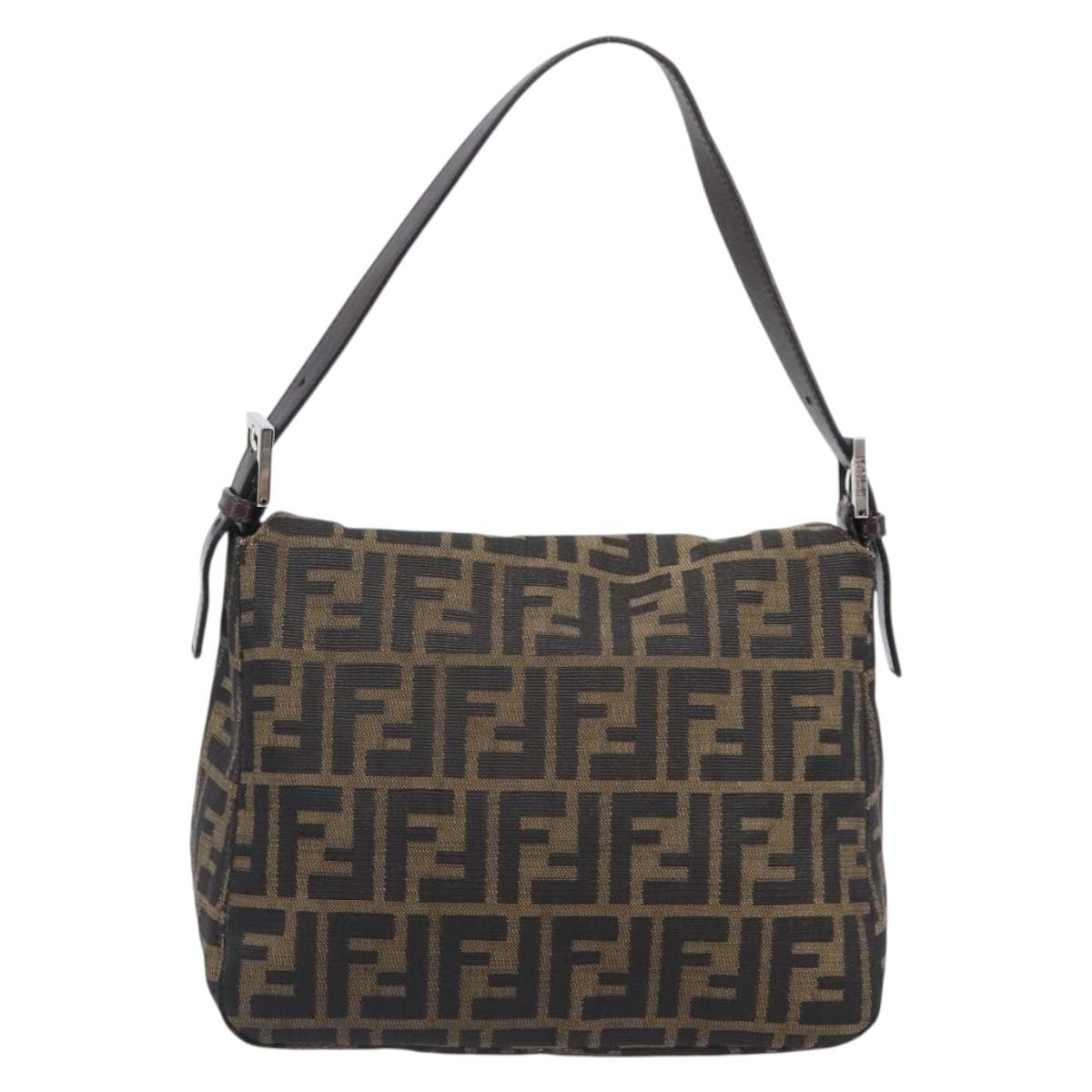 FENDI Zucca Canvas Mamma Baguette Shoulder Bag Black Brown Auth 200694V