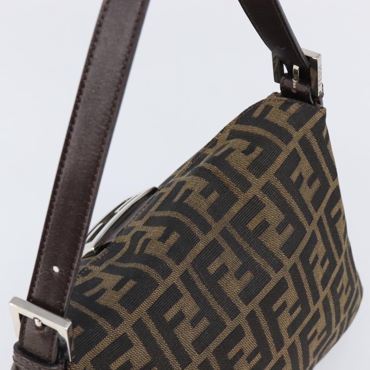 FENDI Zucca Canvas Mamma Baguette Shoulder Bag Black Brown Auth 200694V