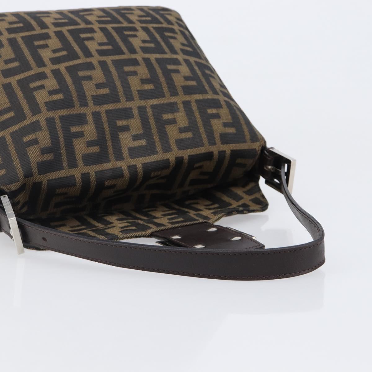 FENDI Zucca Canvas Mamma Baguette Shoulder Bag Black Brown Auth 200694V