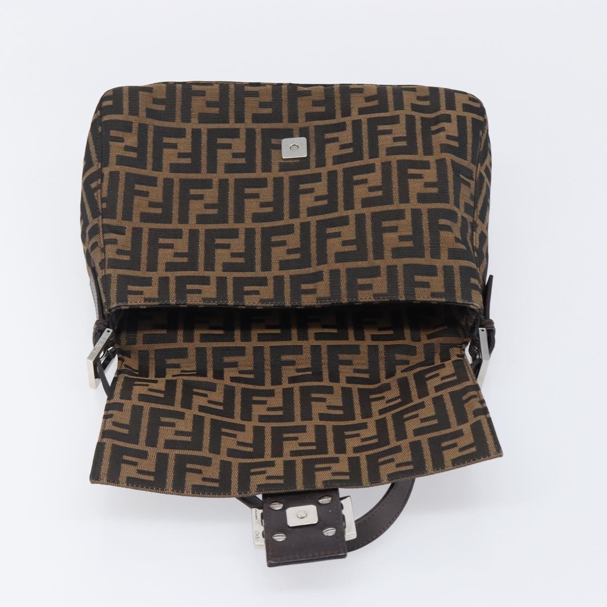 FENDI Zucca Canvas Mamma Baguette Shoulder Bag Black Brown Auth 200695V