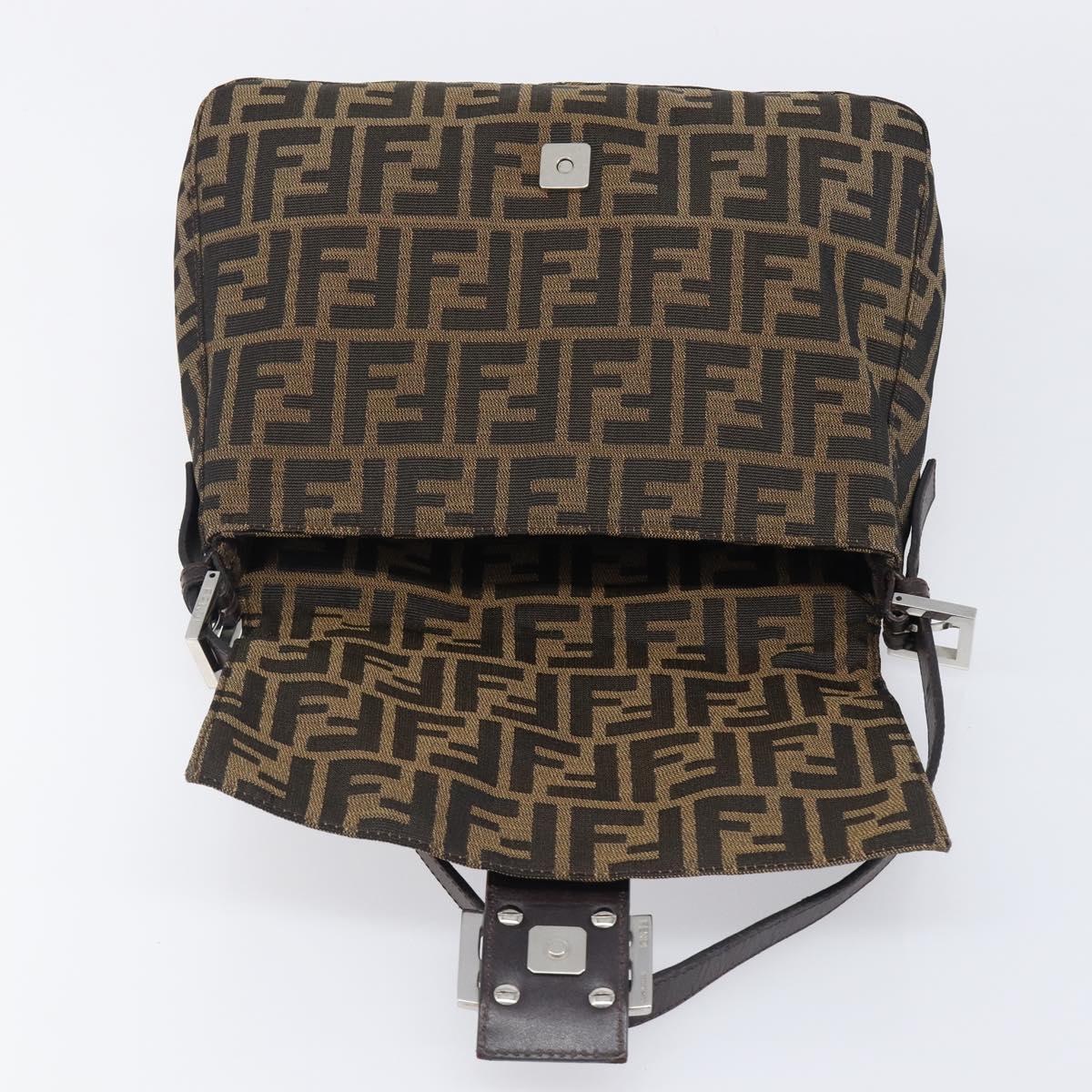 FENDI Zucca Canvas Mamma Baguette Shoulder Bag Black Brown Auth 200696V