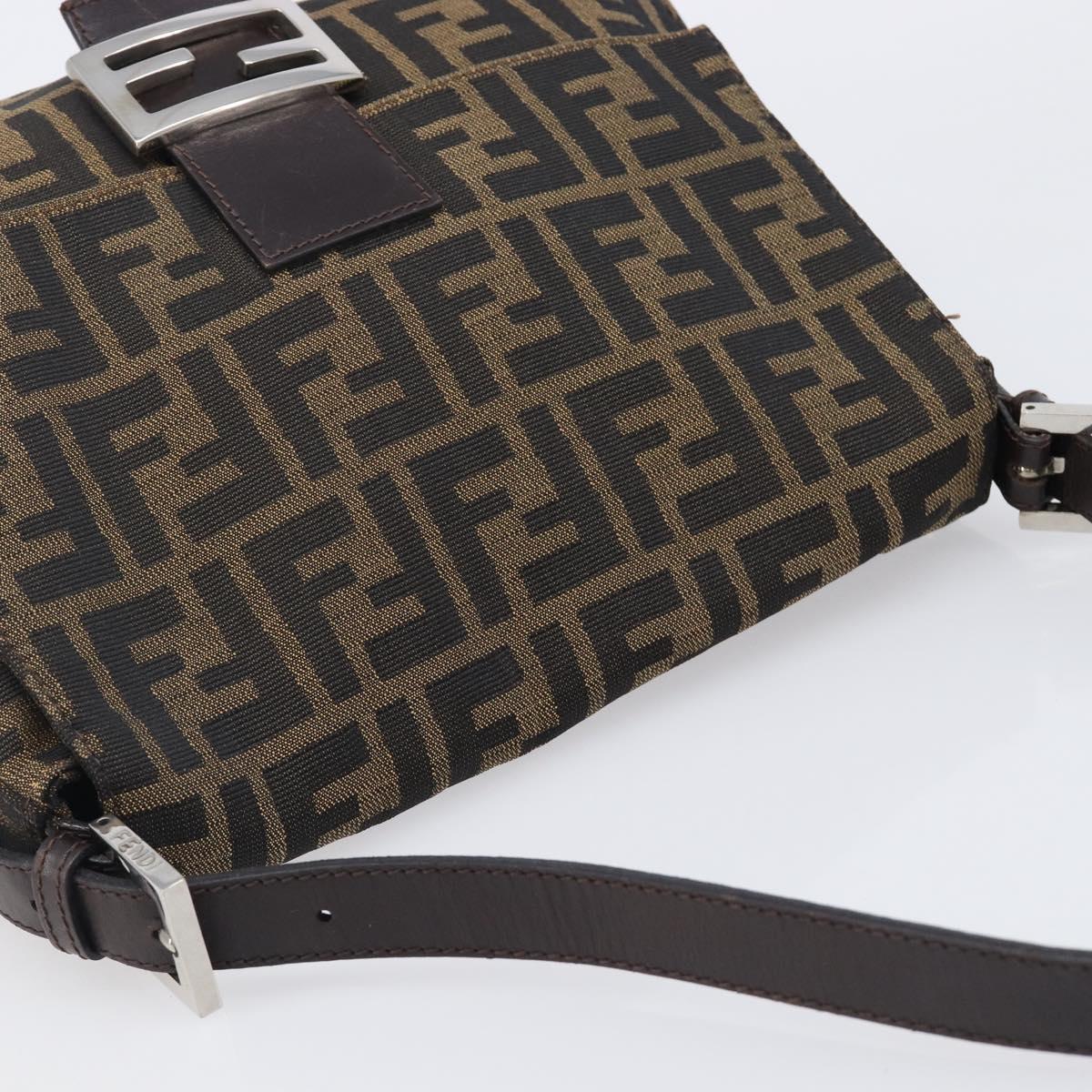 FENDI Zucca Canvas Mamma Baguette Shoulder Bag Black Brown Auth 200696V