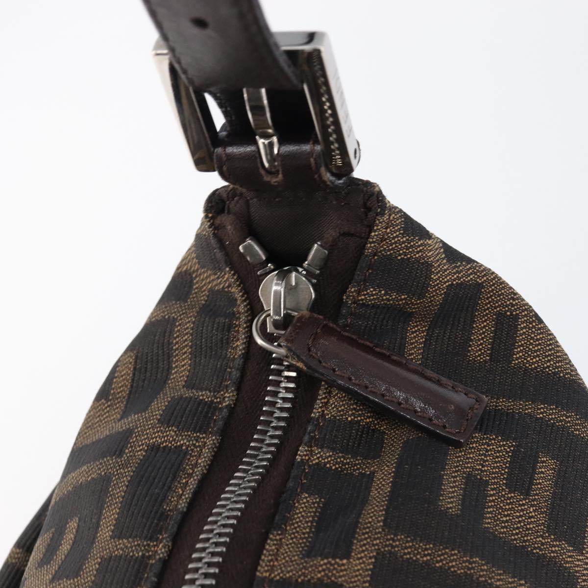 FENDI Zucca Canvas Mamma Baguette Shoulder Bag Brown Black Auth 200697A