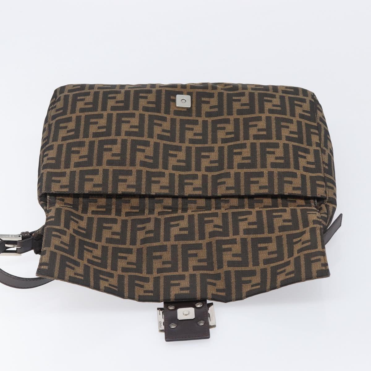FENDI Zucca Canvas Mamma Baguette Shoulder Bag Brown Black Auth 200697A