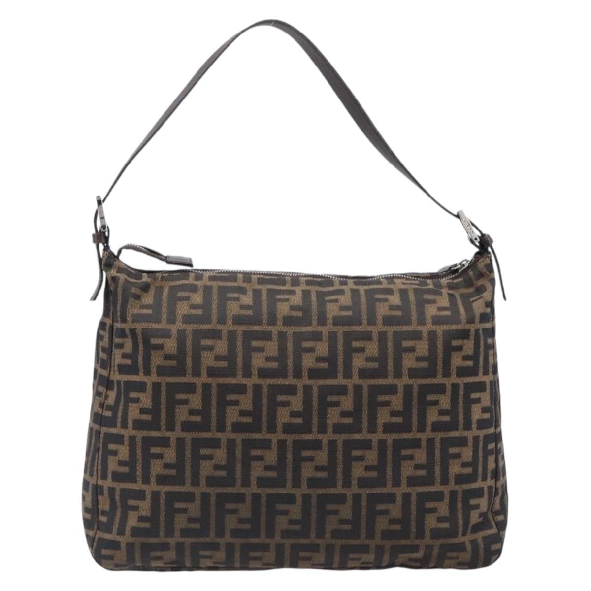 FENDI Zucca Canvas Mamma Baguette Shoulder Bag Brown Black Auth 200697A