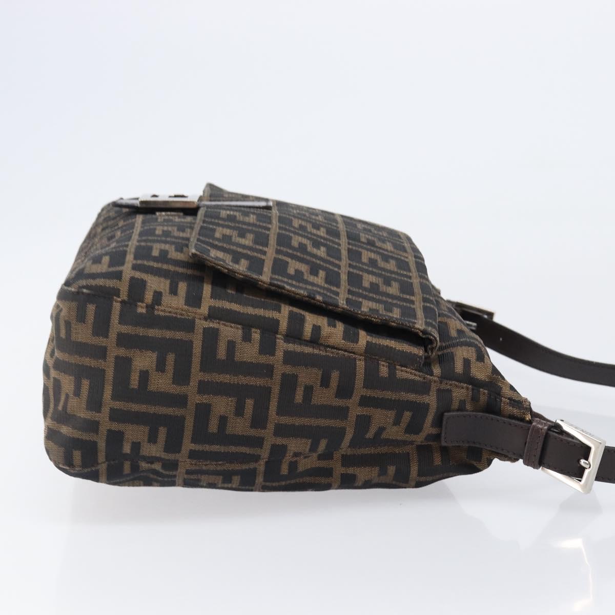 FENDI Zucca Canvas Mamma Baguette Shoulder Bag Brown Black Auth 200697A