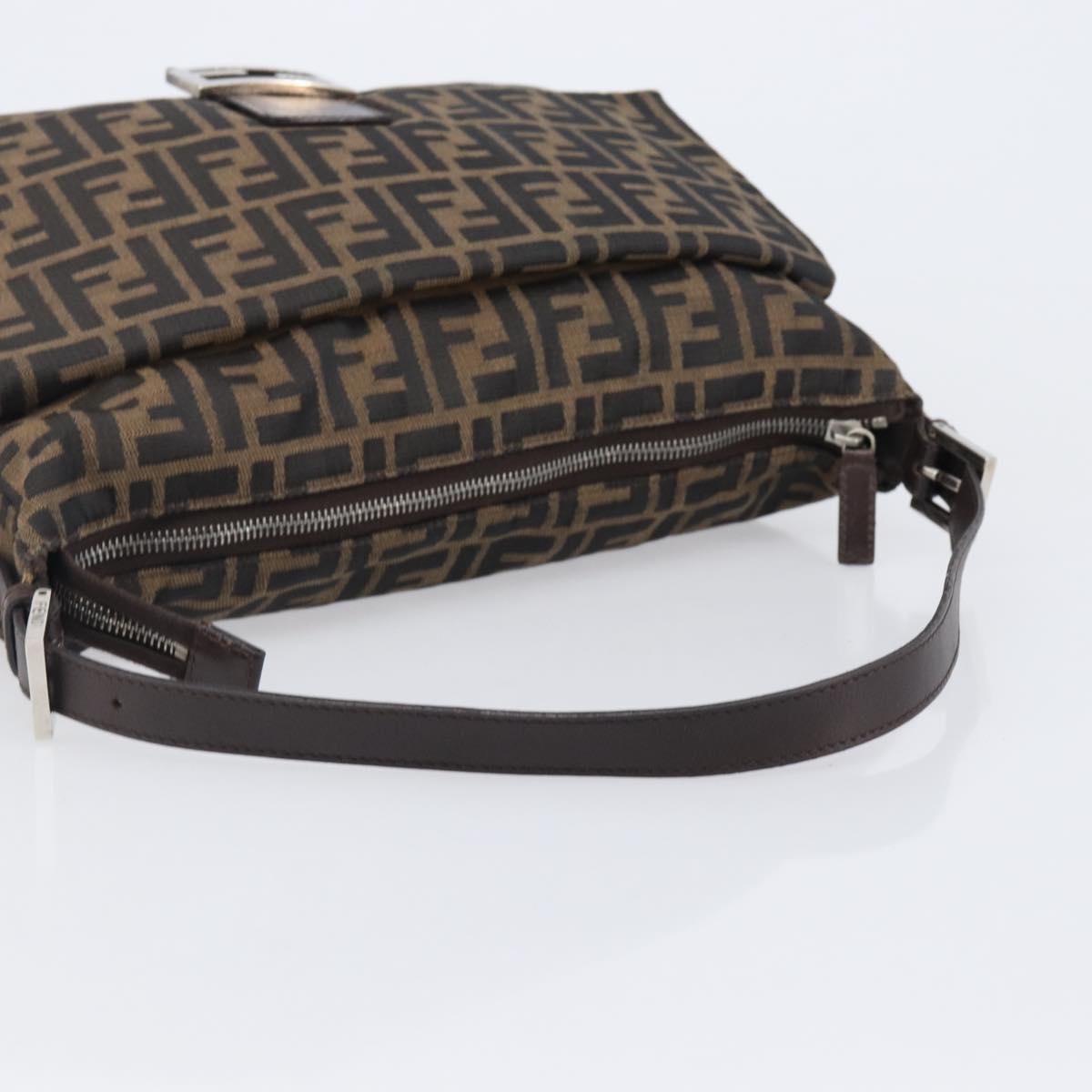 FENDI Zucca Canvas Mamma Baguette Shoulder Bag Brown Black Auth 200697A