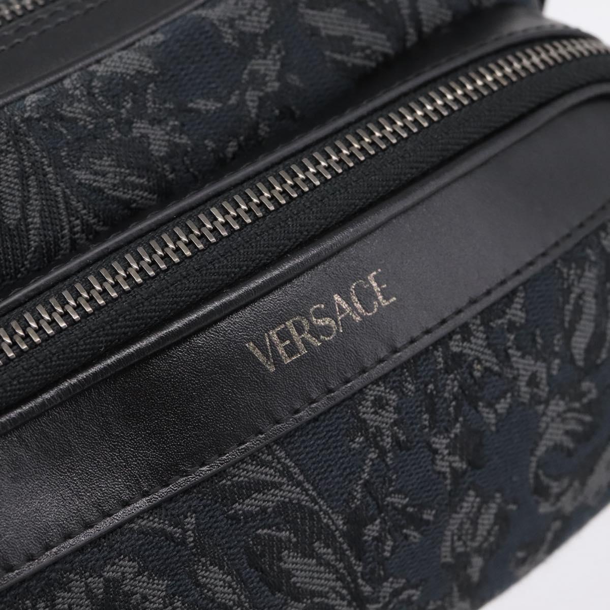 VERSACE Shoulder Bag Canvas Black Silver Auth 200698V