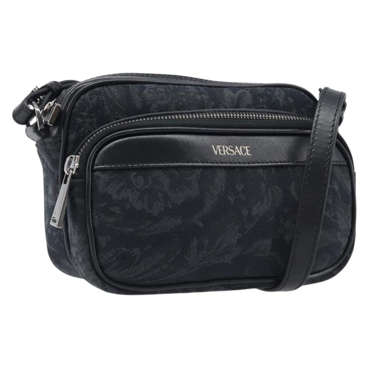 VERSACE Shoulder Bag Canvas Black Silver Auth 200699V