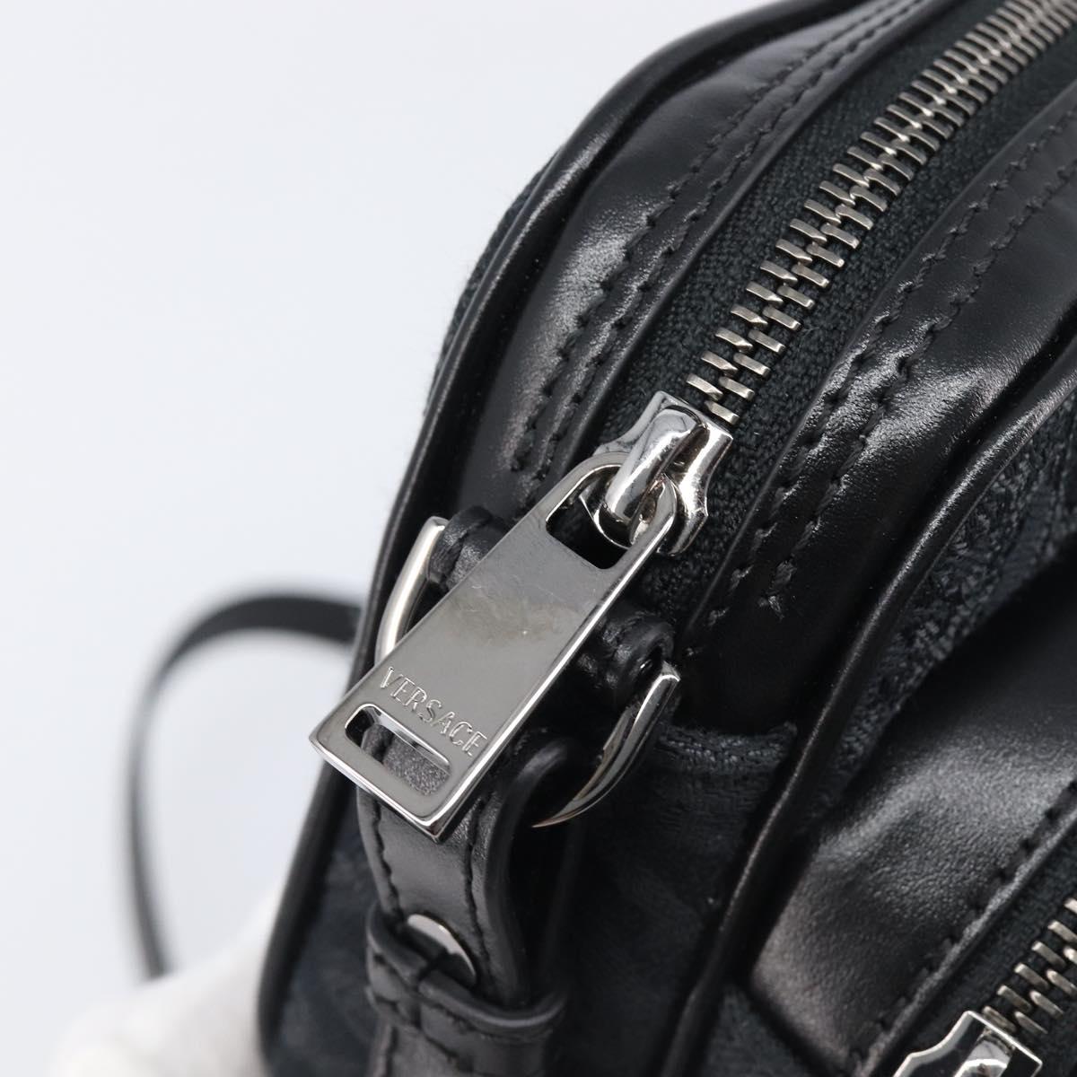 VERSACE Shoulder Bag Canvas Black Silver Auth 200699V