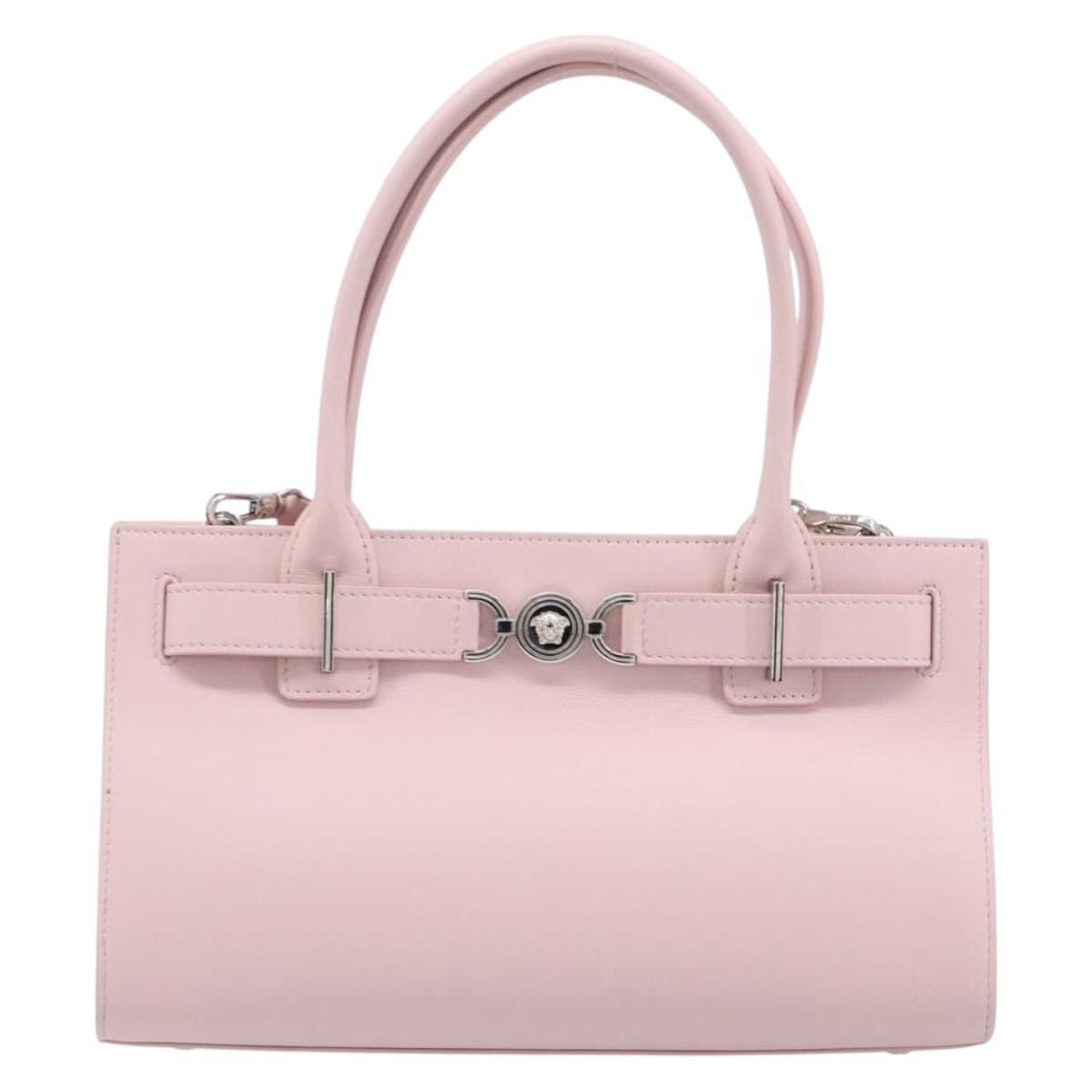 VERSACE Hand Bag Leather 2way Pink Silver Auth 200701V