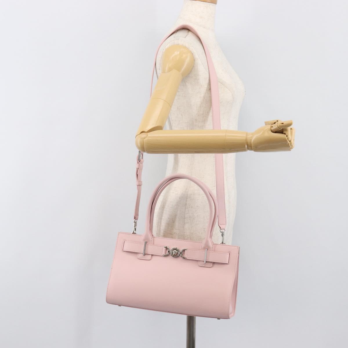 VERSACE Hand Bag Leather 2way Pink Silver Auth 200701V