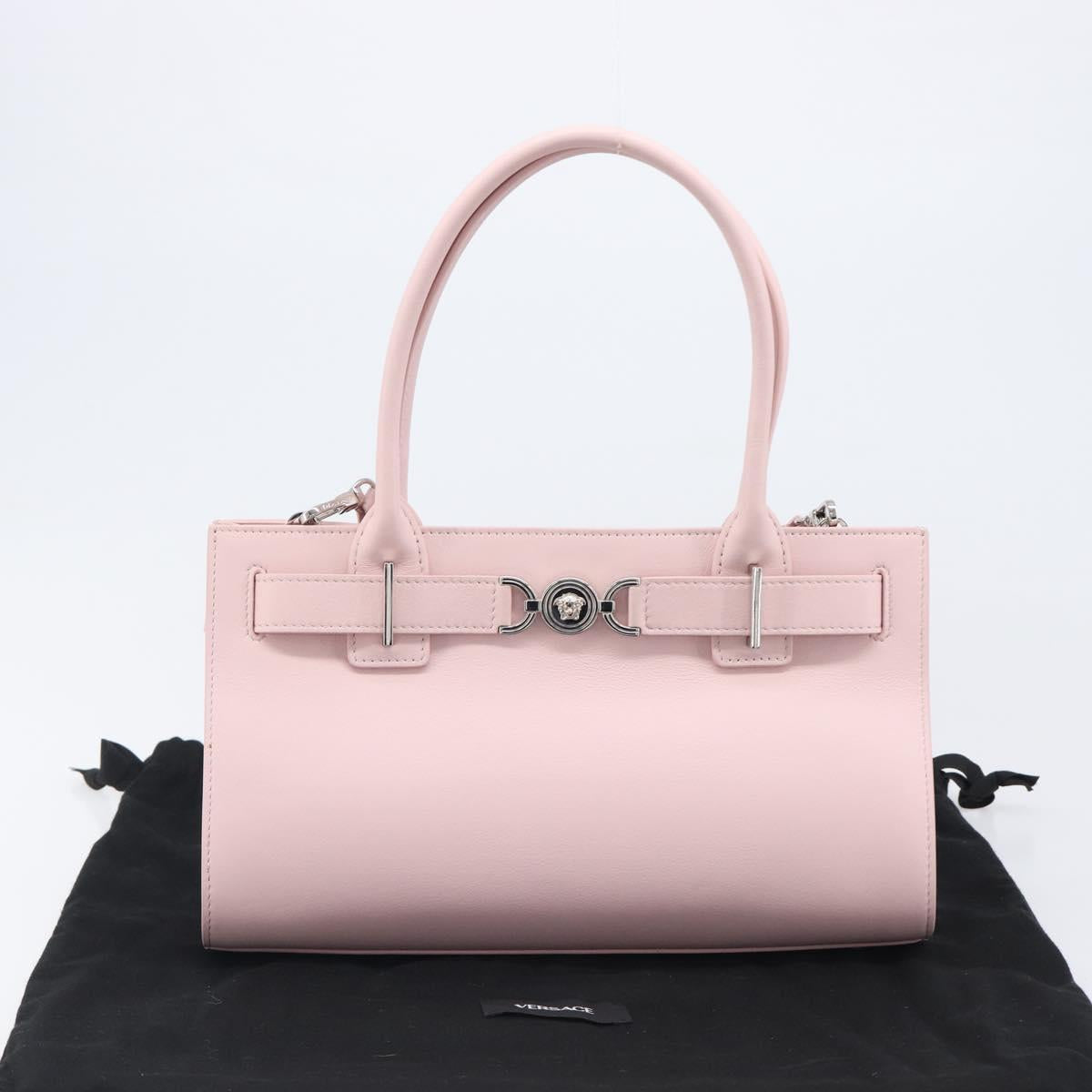 VERSACE Hand Bag Leather 2way Pink Silver Auth 200701V