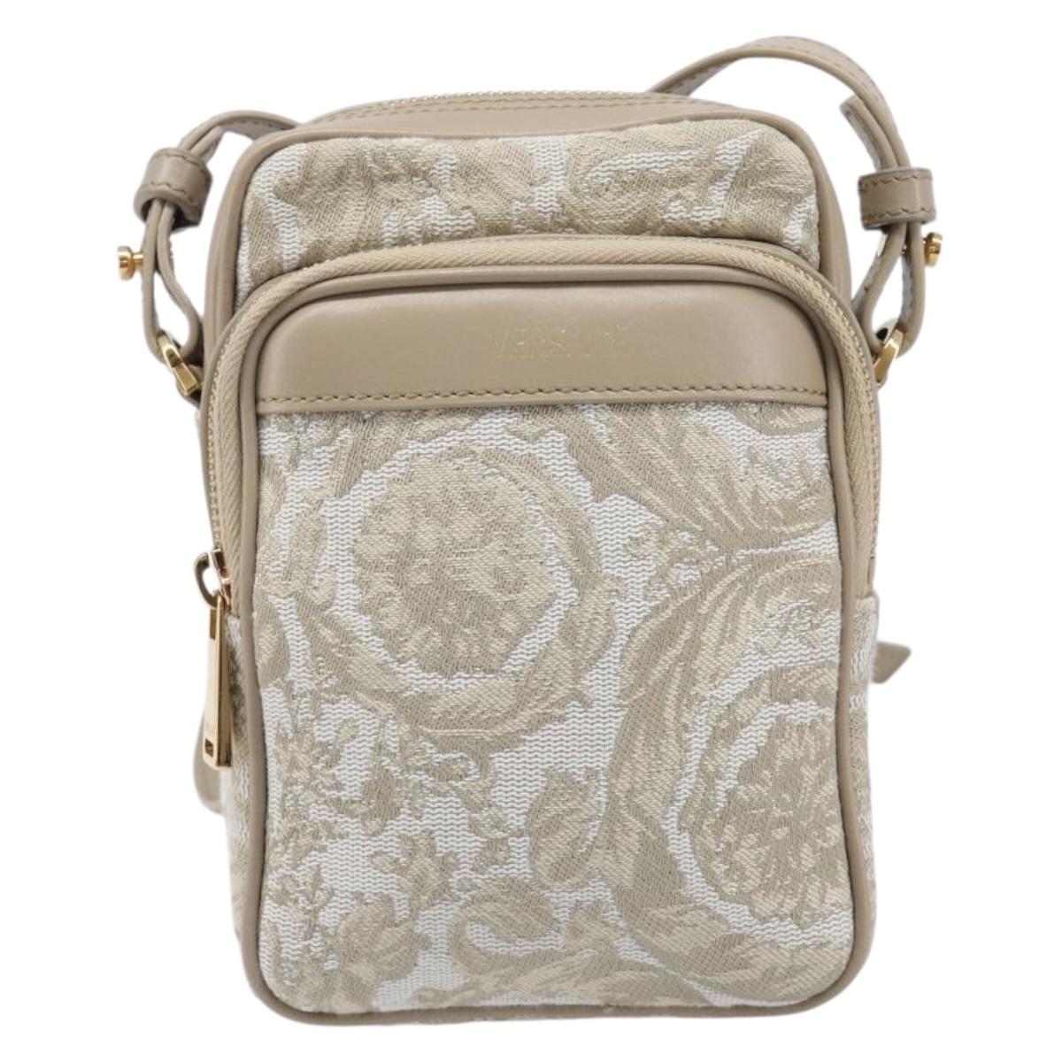 VERSACE Shoulder Bag Canvas Beige Gold Auth 200702V