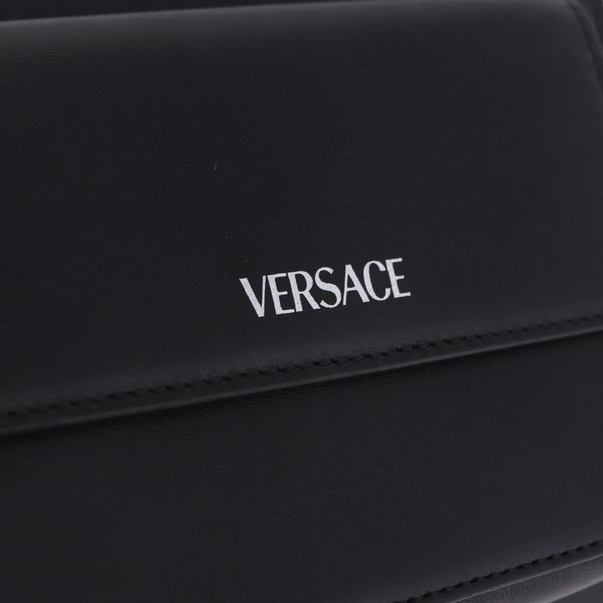 VERSACE Clutch Bag Leather Black Silver Auth 200703V