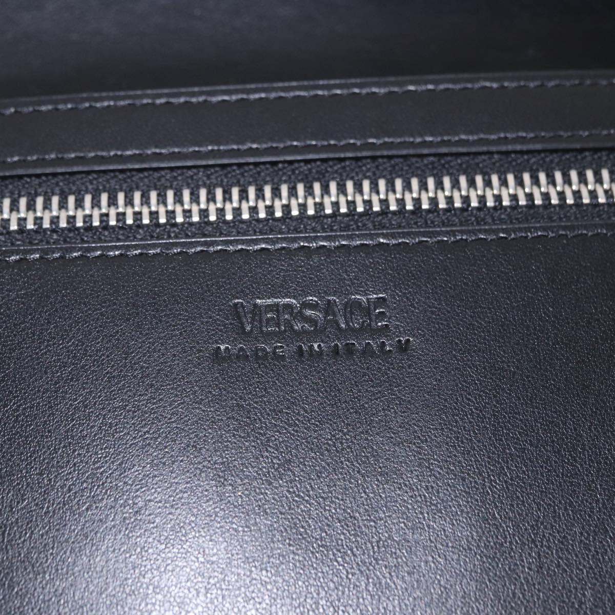 VERSACE Clutch Bag Leather Black Silver Auth 200703V