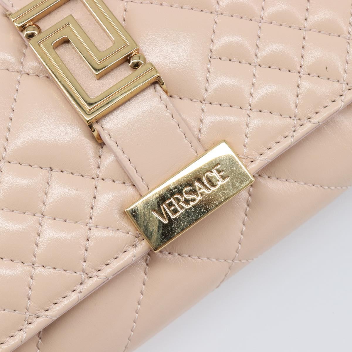 VERSACE Chain Shoulder Wallet Greca Goddess Leather Pink Gold Auth 200704V