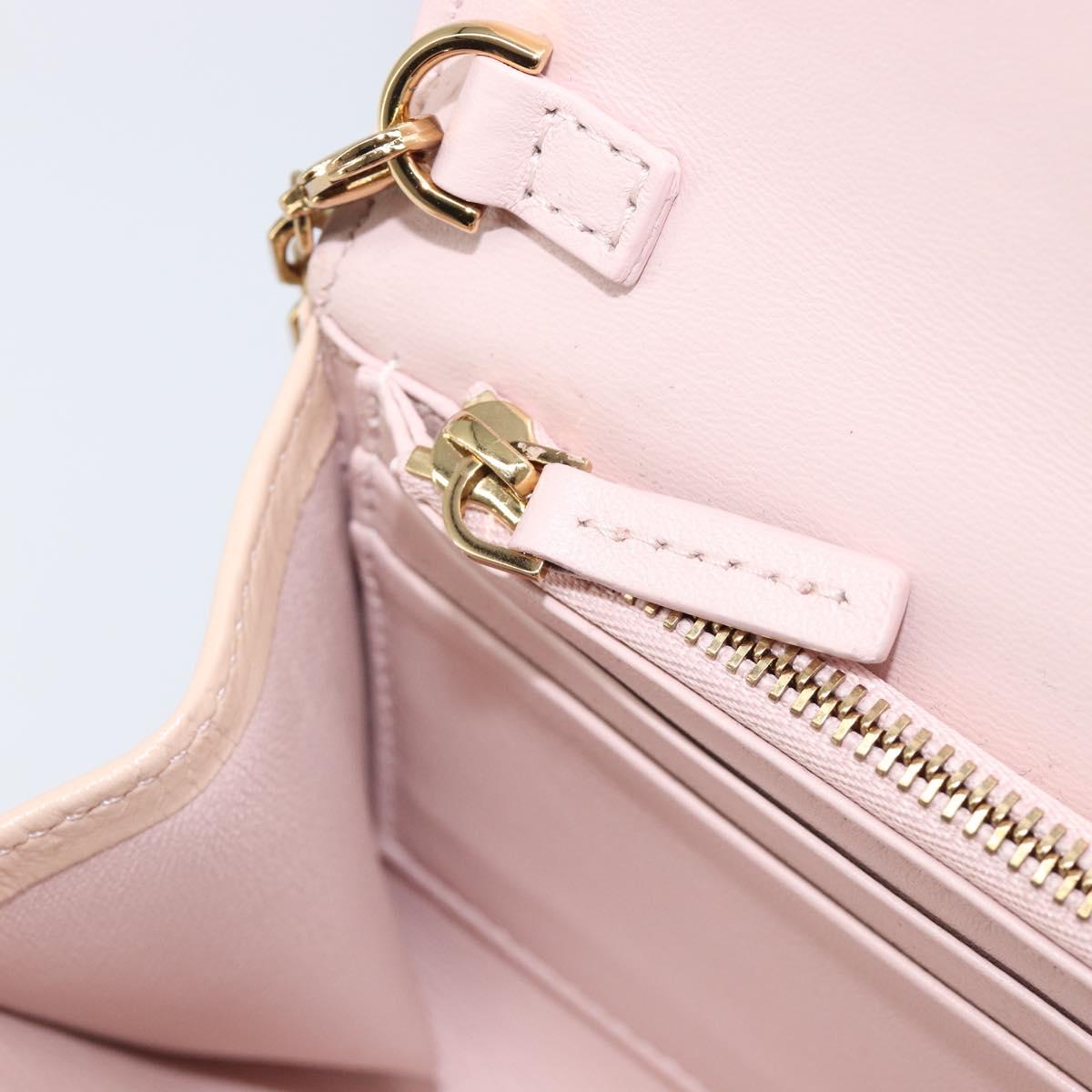 VERSACE Chain Shoulder Wallet Greca Goddess Leather Pink Gold Auth 200704V