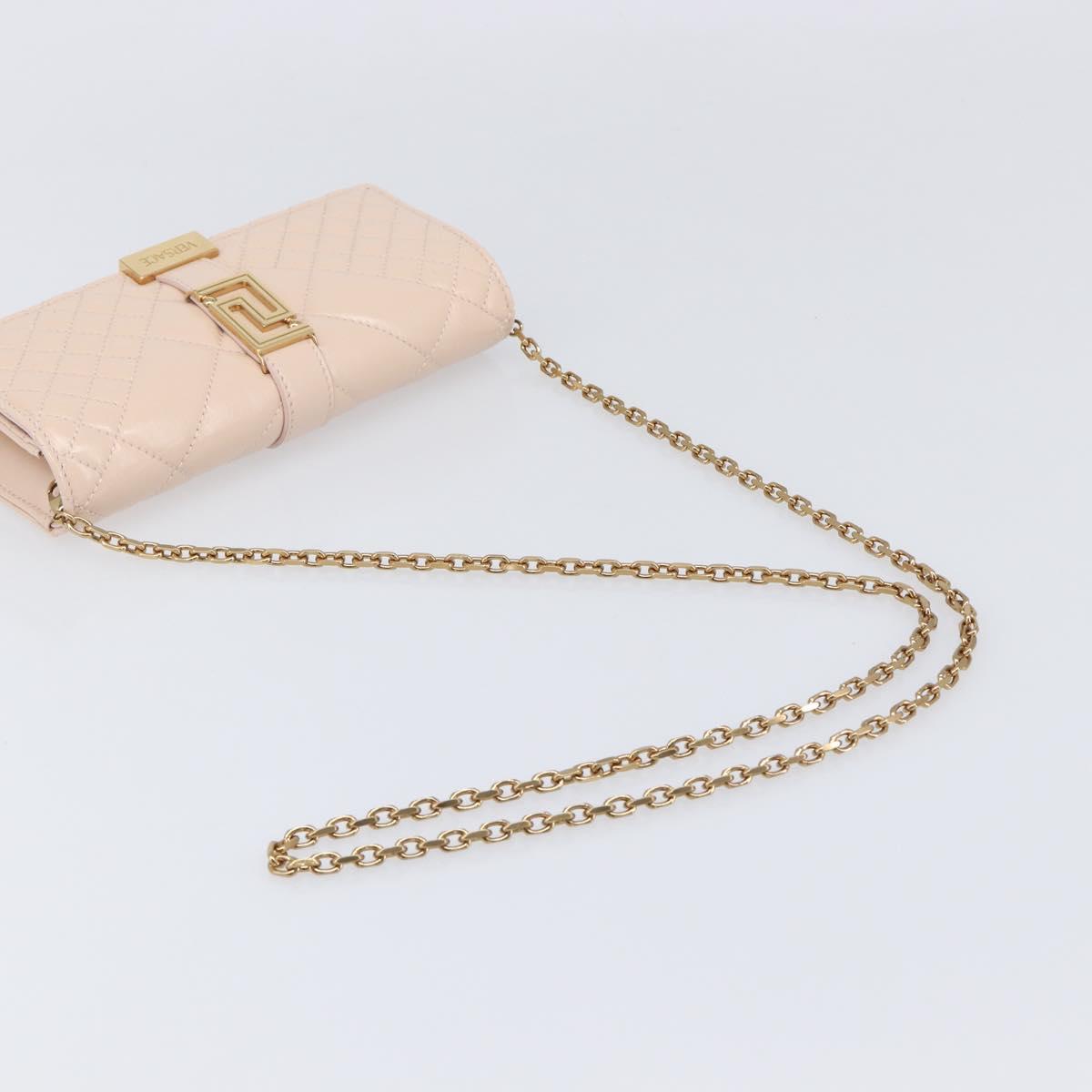 VERSACE Chain Shoulder Wallet Greca Goddess Leather Pink Gold Auth 200704V