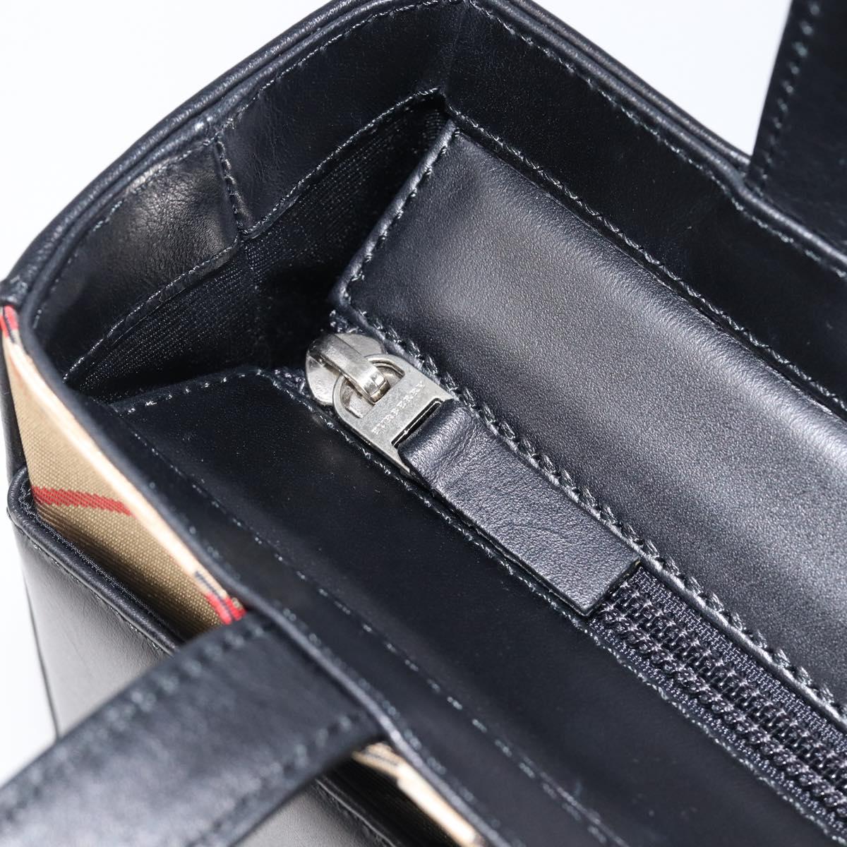 BURBERRY Nova Check Hand Bag Leather Black Silver Auth 200706V