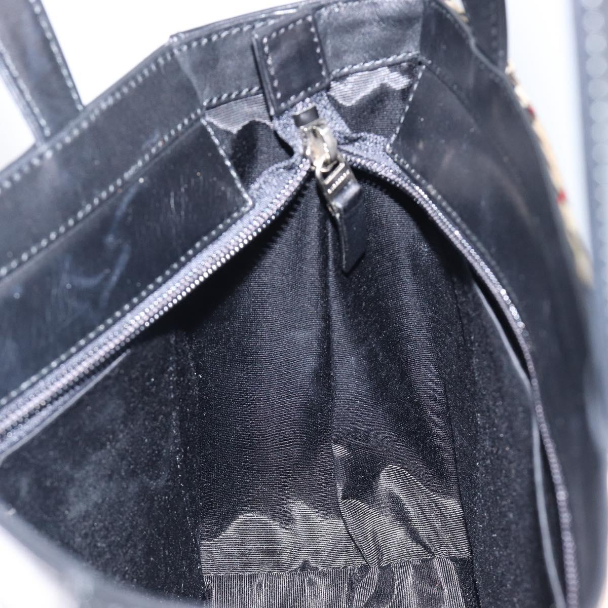 BURBERRY Nova Check Hand Bag Leather Black Silver Auth 200706V