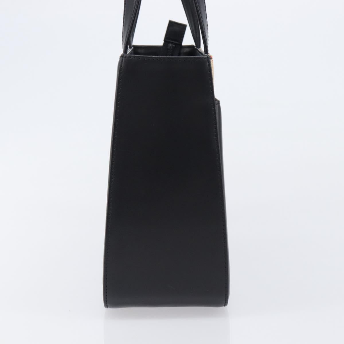 BURBERRY Nova Check Hand Bag Leather Black Silver Auth 200706V