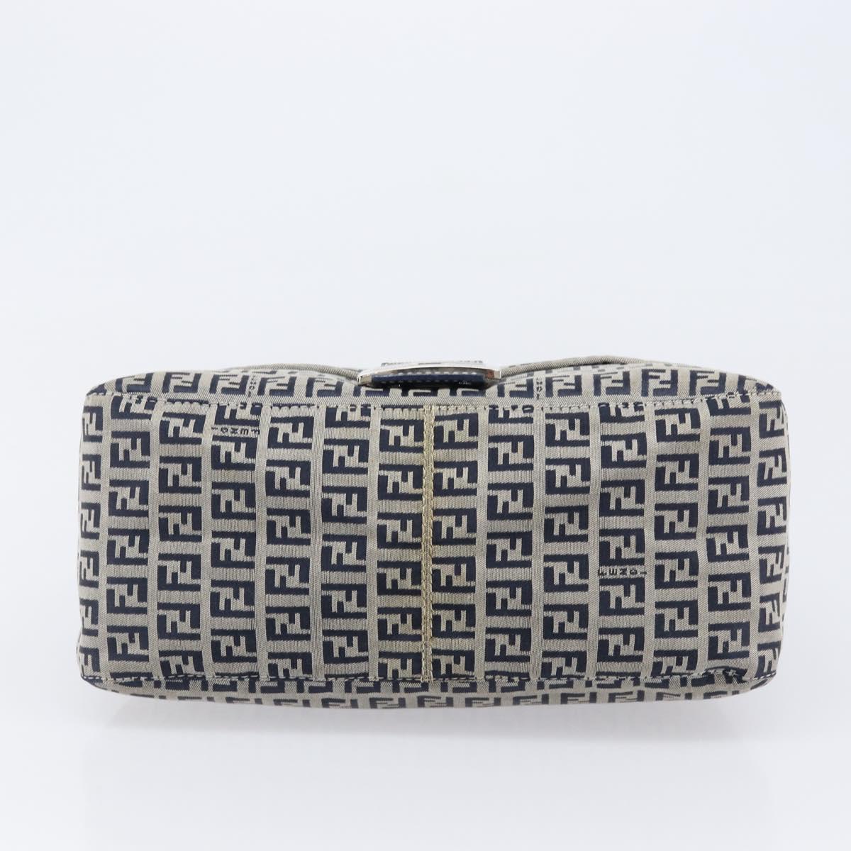 FENDI Zucchino Canvas Mamma Baguette Shoulder Bag Navy Silver Auth 200709V