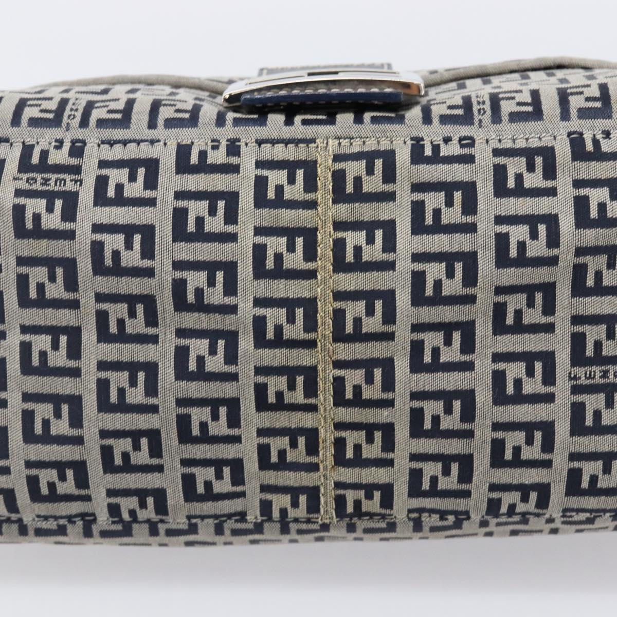FENDI Zucchino Canvas Mamma Baguette Shoulder Bag Navy Silver Auth 200709V