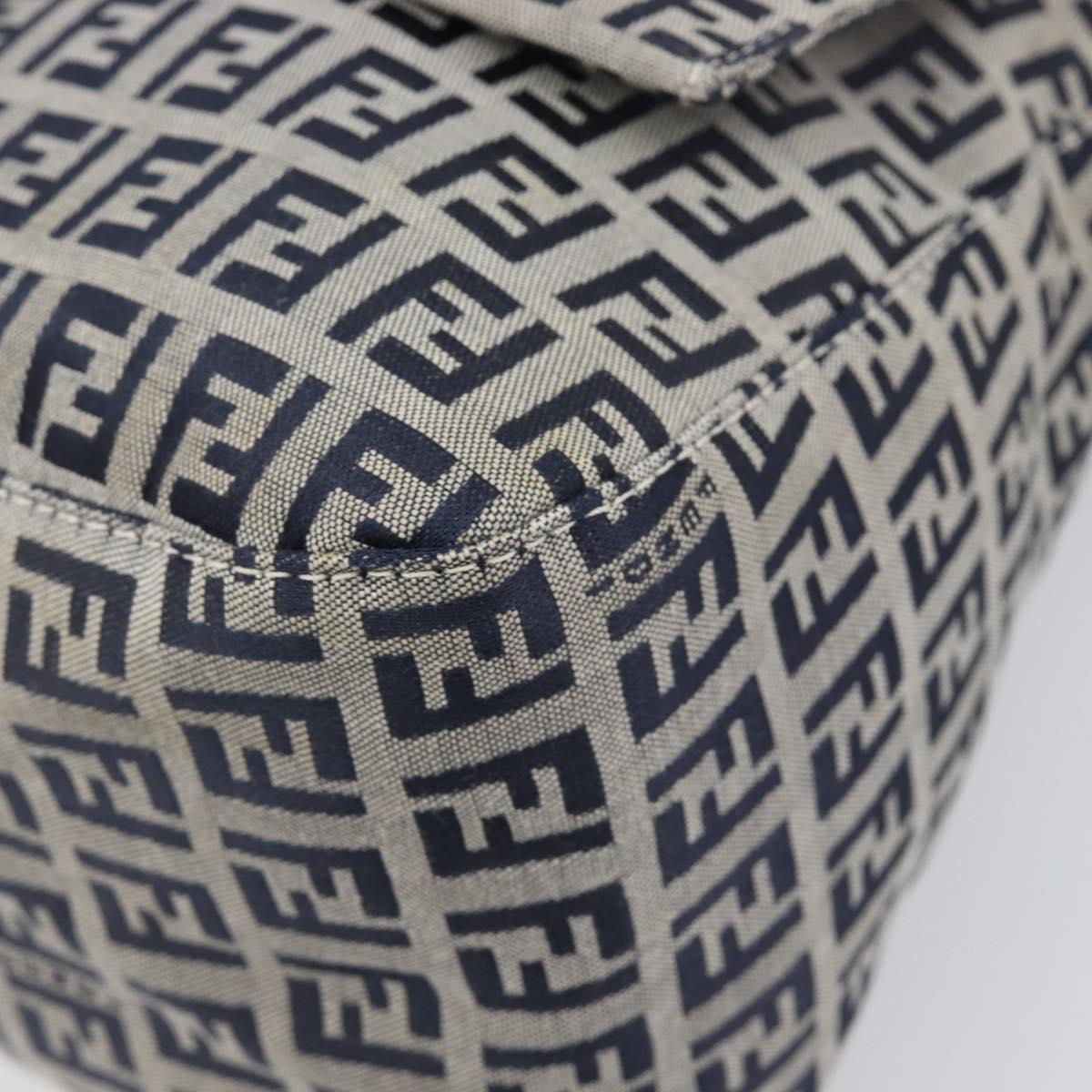 FENDI Zucchino Canvas Mamma Baguette Shoulder Bag Navy Silver Auth 200709V