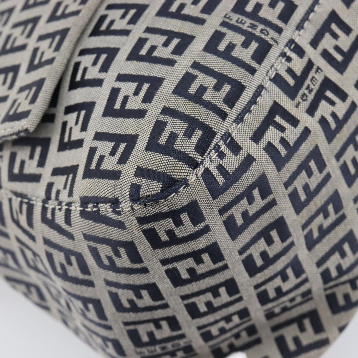 FENDI Zucchino Canvas Mamma Baguette Shoulder Bag Navy Silver Auth 200709V