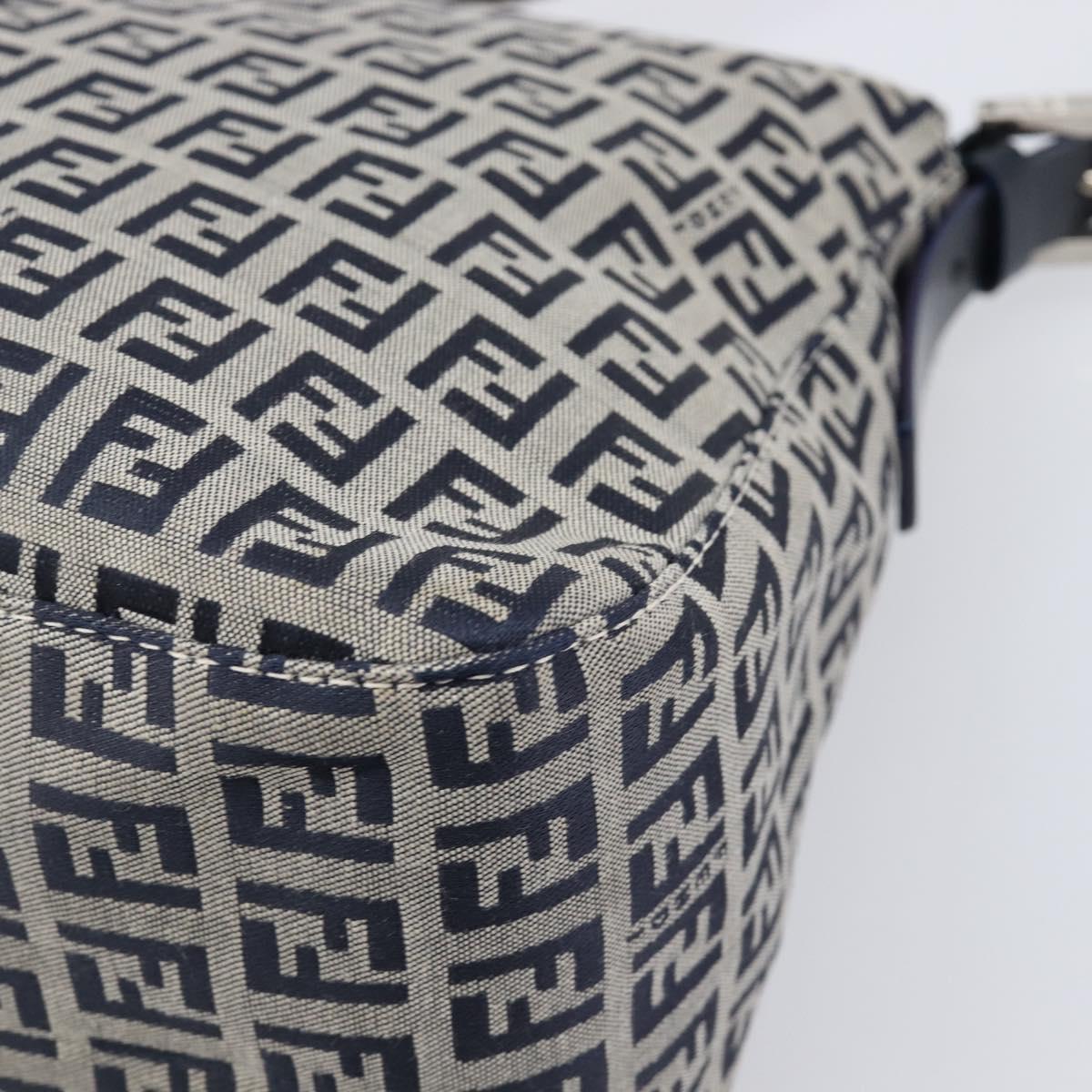 FENDI Zucchino Canvas Mamma Baguette Shoulder Bag Navy Silver Auth 200709V