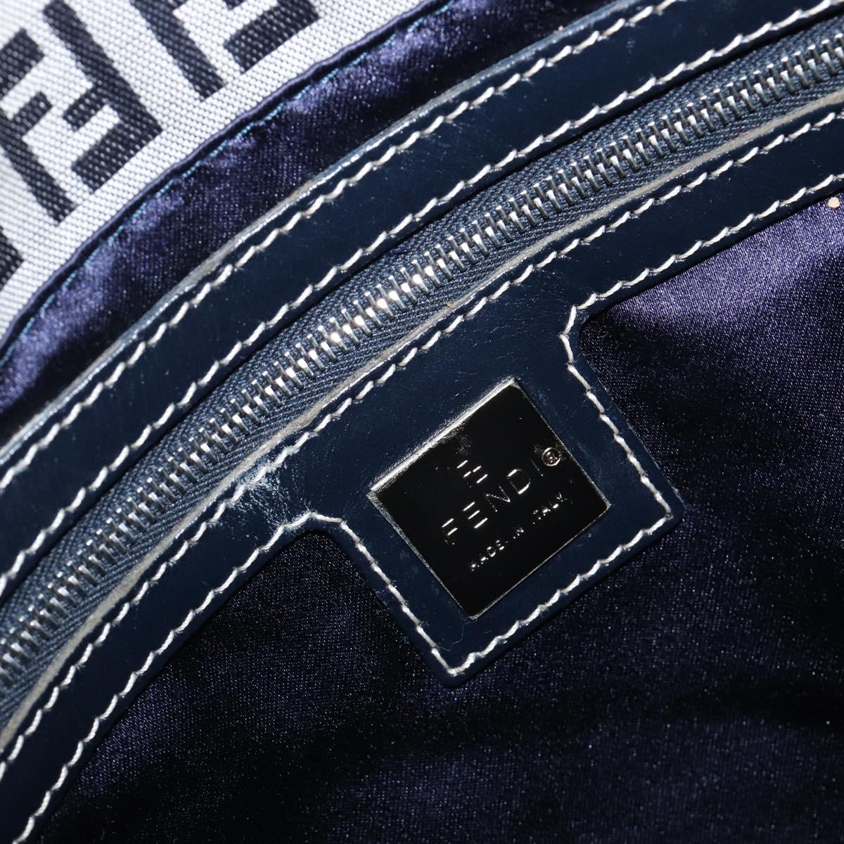 FENDI Zucchino Canvas Mamma Baguette Shoulder Bag Navy Silver Auth 200709V