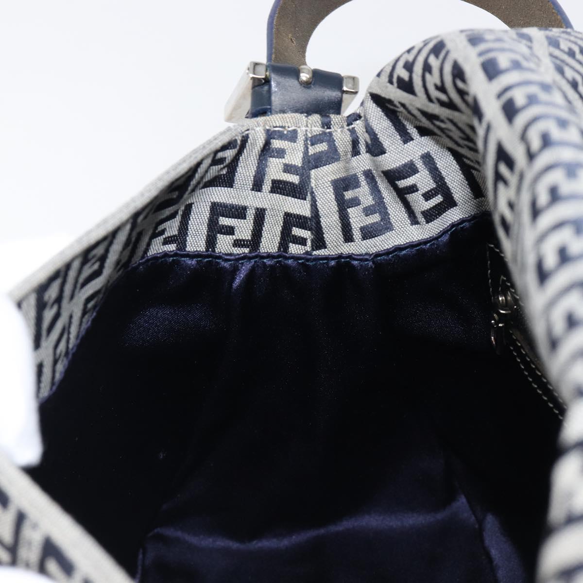FENDI Zucchino Canvas Mamma Baguette Shoulder Bag Navy Silver Auth 200709V