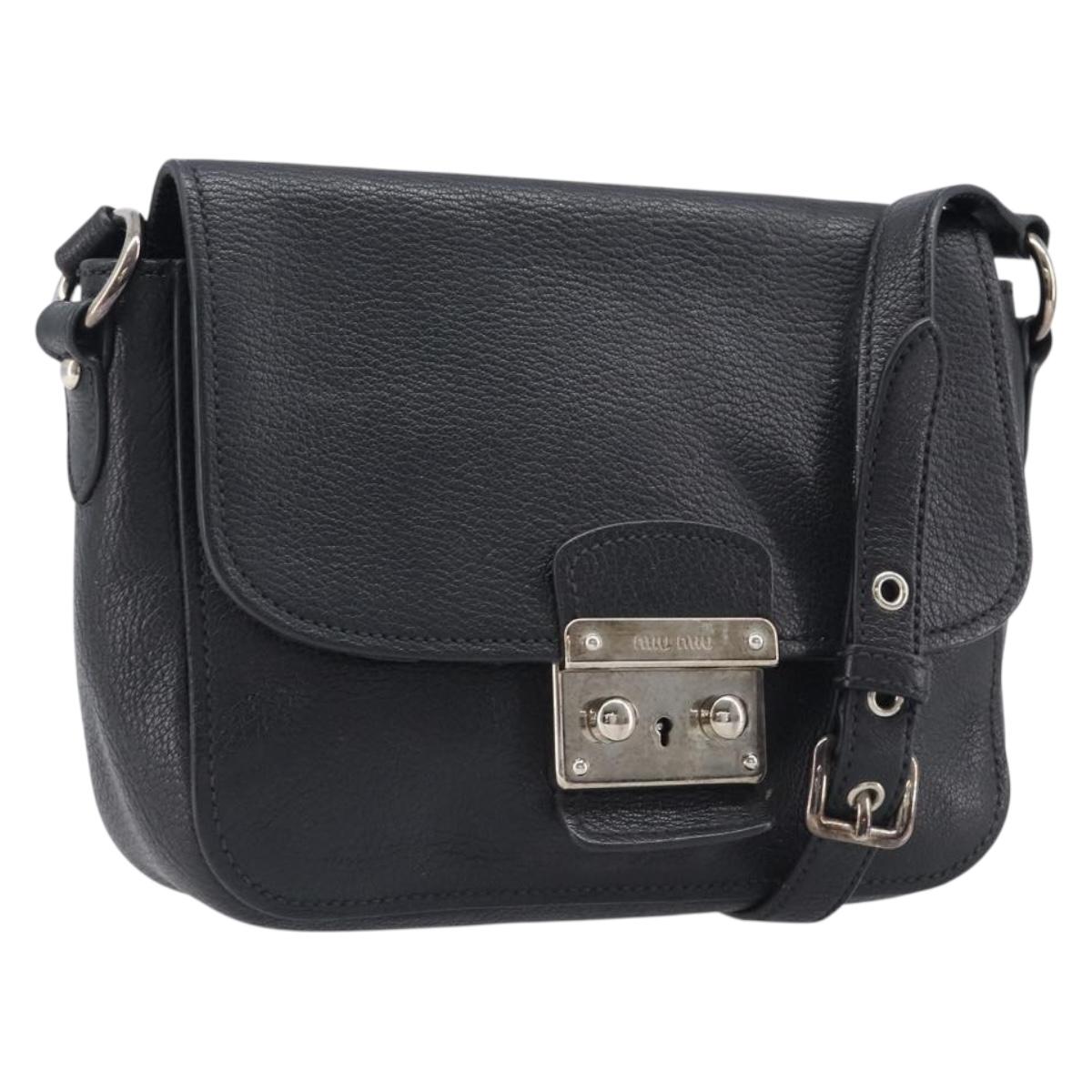 Miu Miu Shoulder Bag Leather Black Silver Auth 200710A