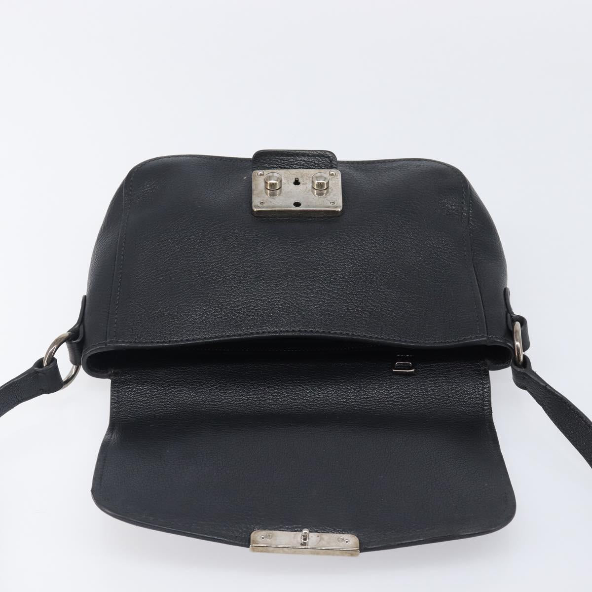 Miu Miu Shoulder Bag Leather Black Silver Auth 200710A