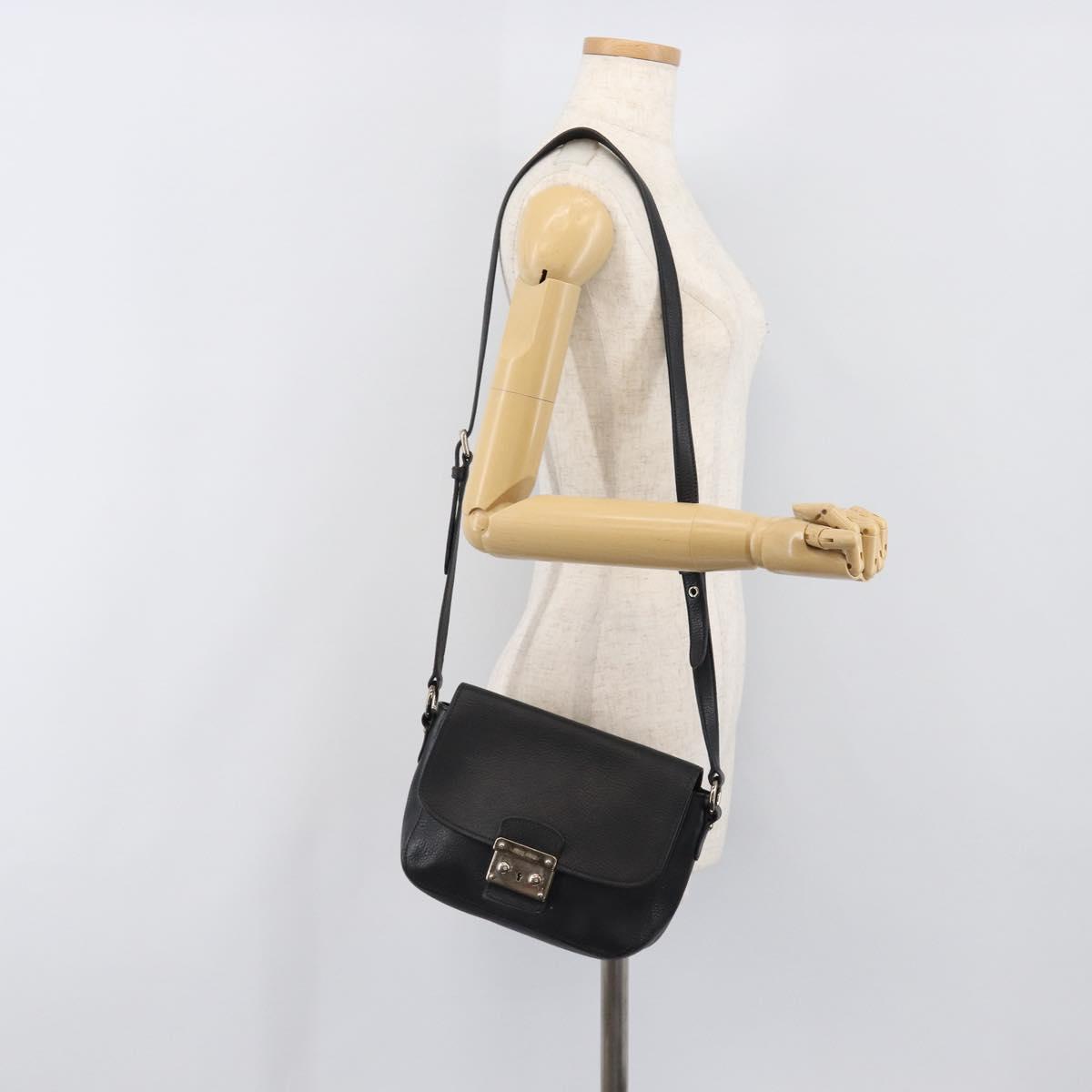 Miu Miu Shoulder Bag Leather Black Silver Auth 200710A