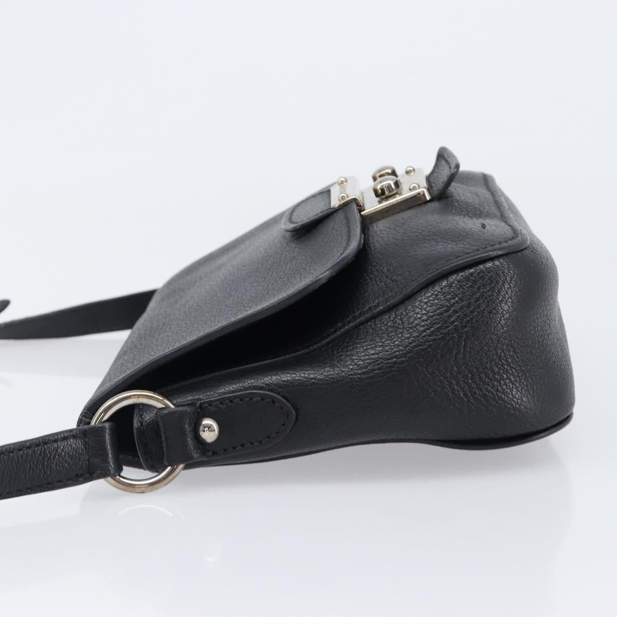 Miu Miu Shoulder Bag Leather Black Silver Auth 200710A