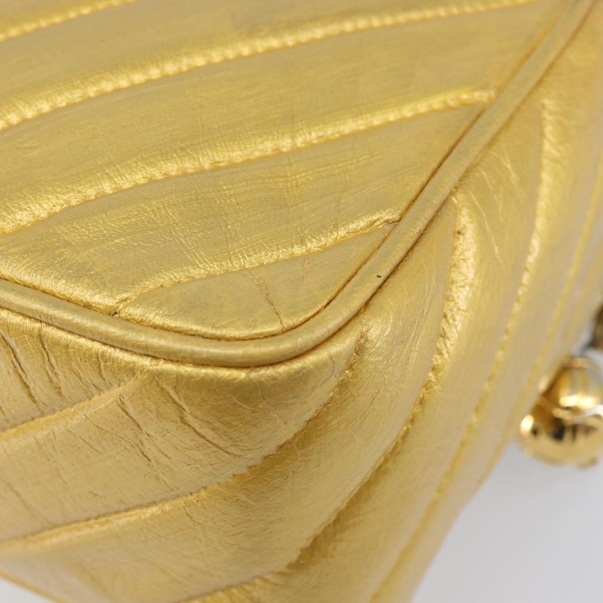 CHANEL Chain Shoulder Bag Leather Gold CC Auth 200713
